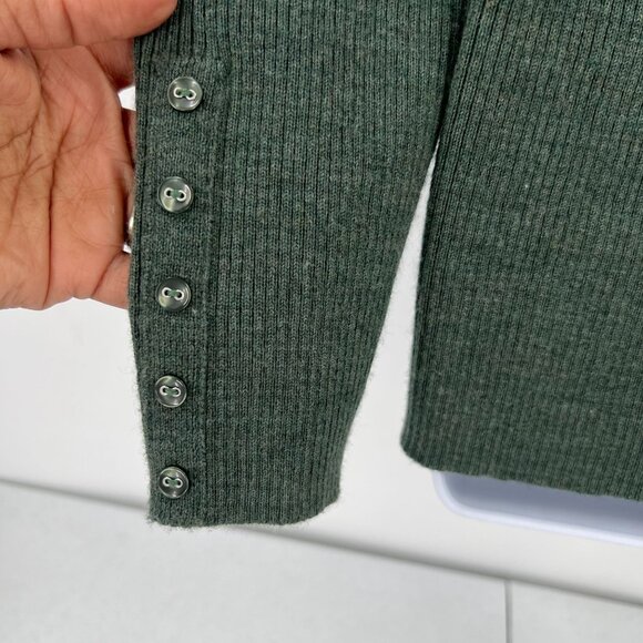 Carole Little Sweater XL Green 100% Italian Merino Wool Cowl Neck Ribbed Knit - Picture 7 of 8